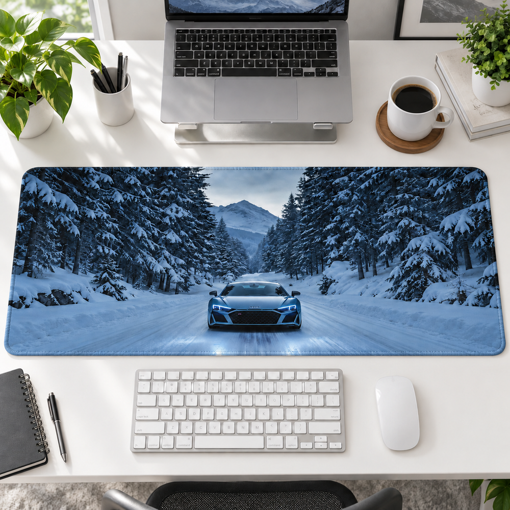 Karlı Ormanda Mavi Spor Otomobil Mouse Pad - Y1018
