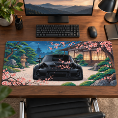 Sakura Bahçesinde Siyah Spor Otomobil Mouse Pad - Y1027