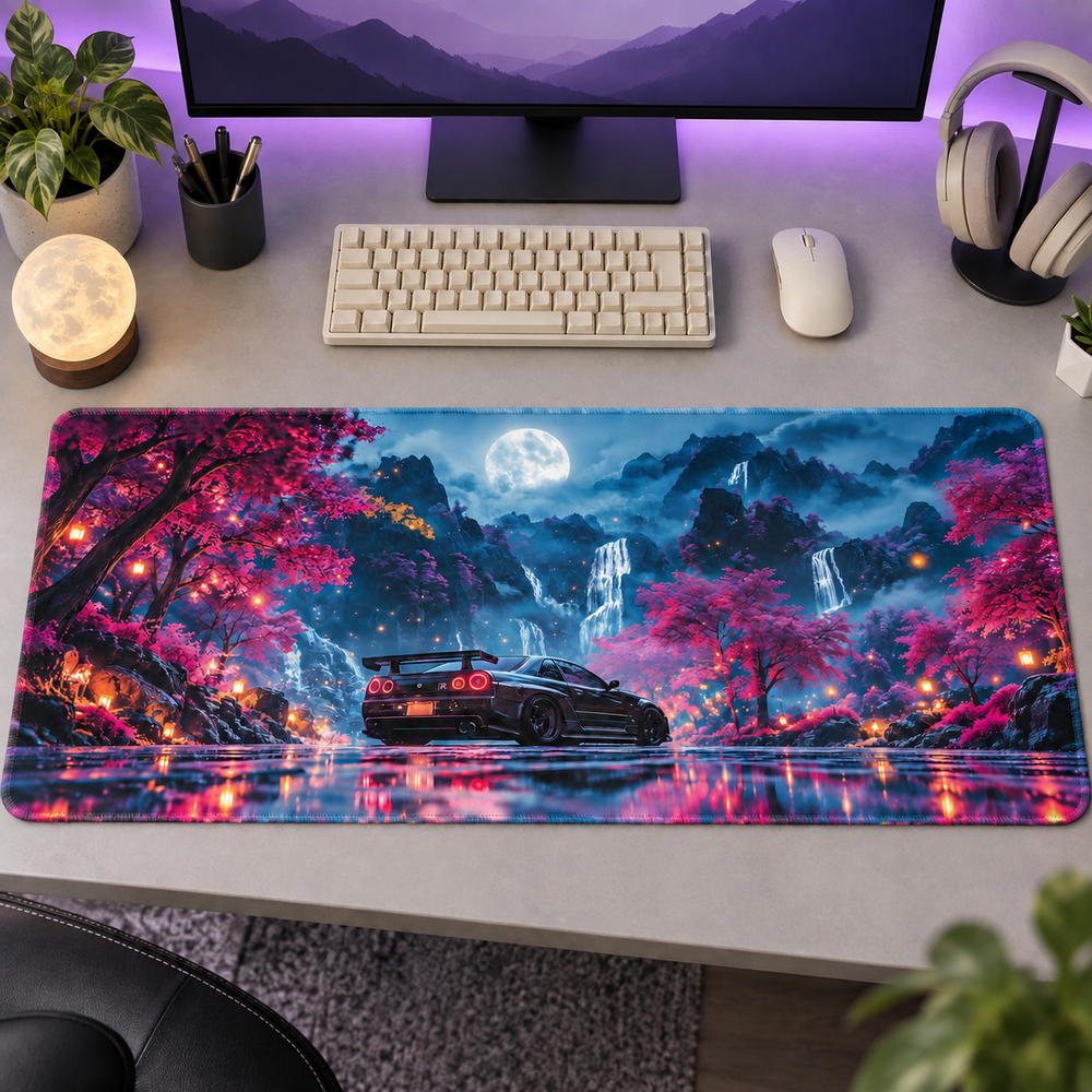 Ay Işığında Sakura ve Spor Otomobil Mouse Pad - Y1039