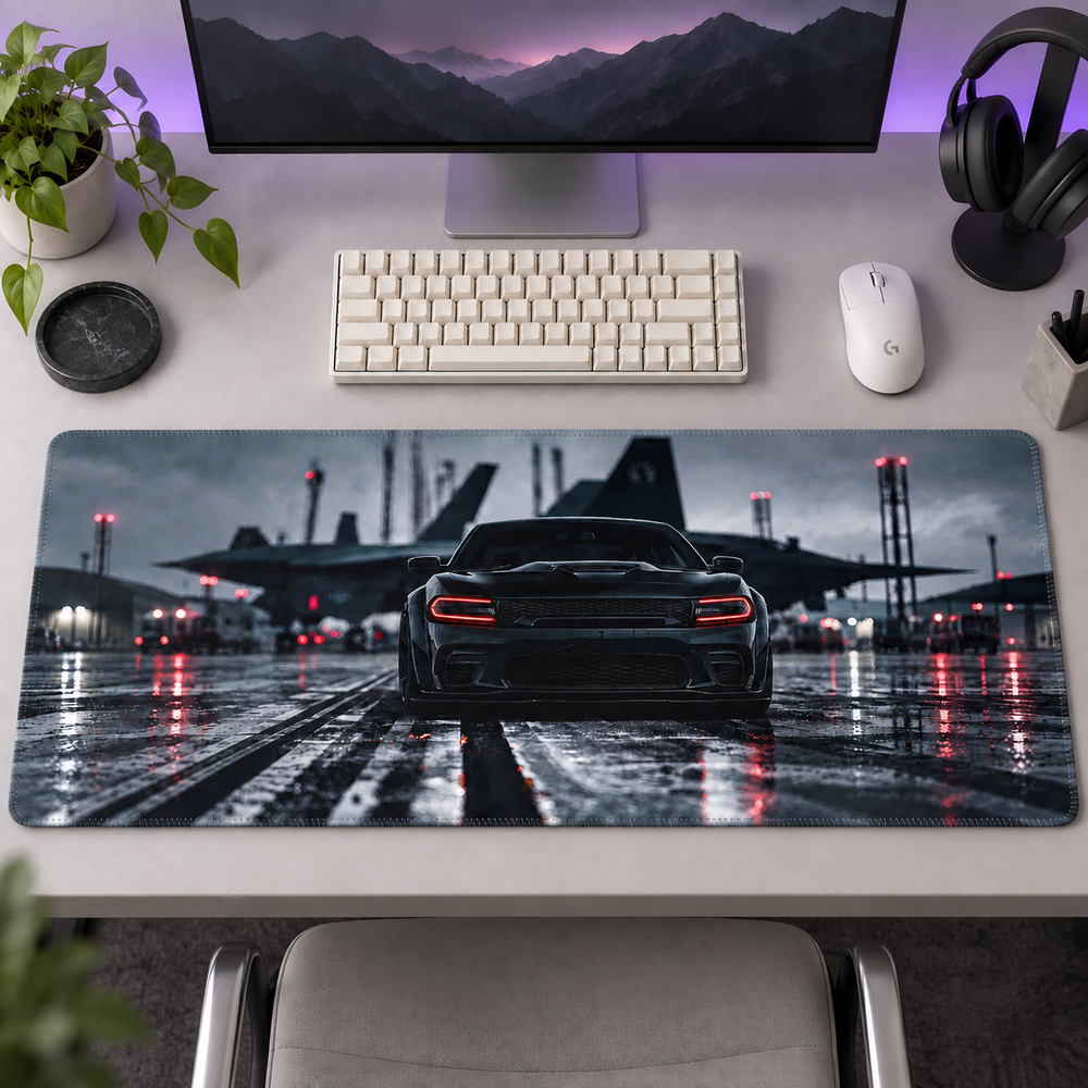 Siyah Spor Otomobil Yağmurlu Havalimanı Mouse Pad - Y1044