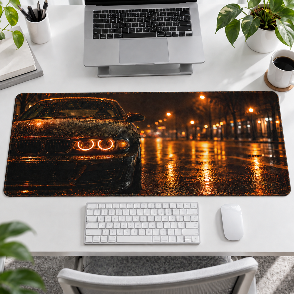 BMW Amber Farlar Yağmurlu Gece Mouse Pad - Y1083