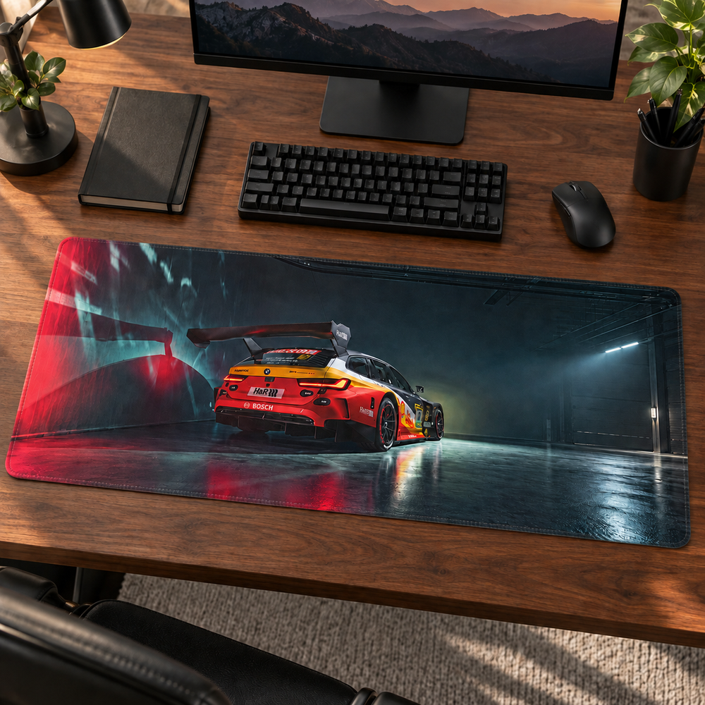Turuncu Yarış Otomobili Yağmurlu Gece Mouse Pad - Y1197