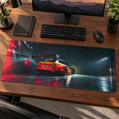 Turuncu Yarış Otomobili Yağmurlu Gece Mouse Pad - Y1197