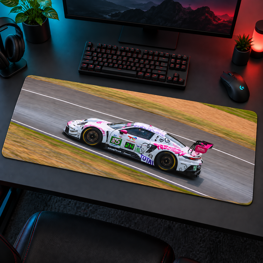 Beyaz Pembe GT Yarış Otomobili Mouse Pad - Y1251