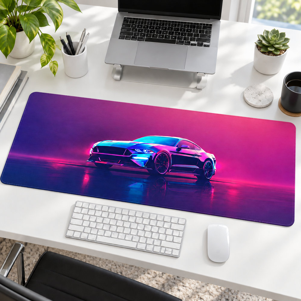 Mavi Spor Otomobil Pembe Neon Mouse Pad - Y1263