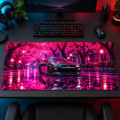 Pembe Sakura Gecesinde Siyah Otomobil Mouse Pad - Y1281