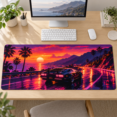 Neon Sahil Yolunda Gün Batımı Mouse Pad - Y1285