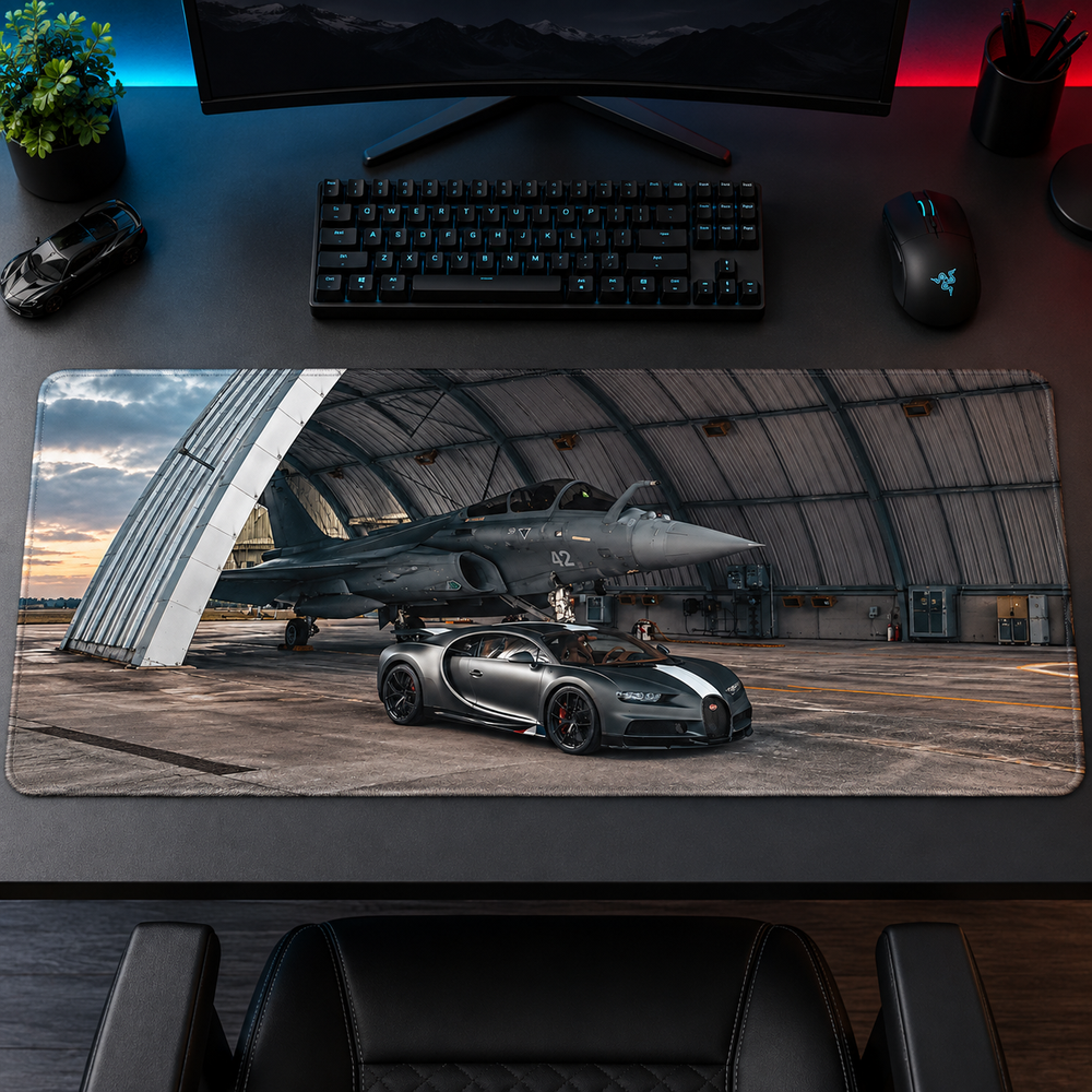Hangarda Spor Otomobil ve Uçak Mouse Pad - Y1336