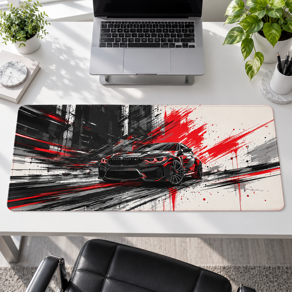 Spor Otomobil Kırmızı Siyah Şehir Çizimi Mouse Pad - Y1353
