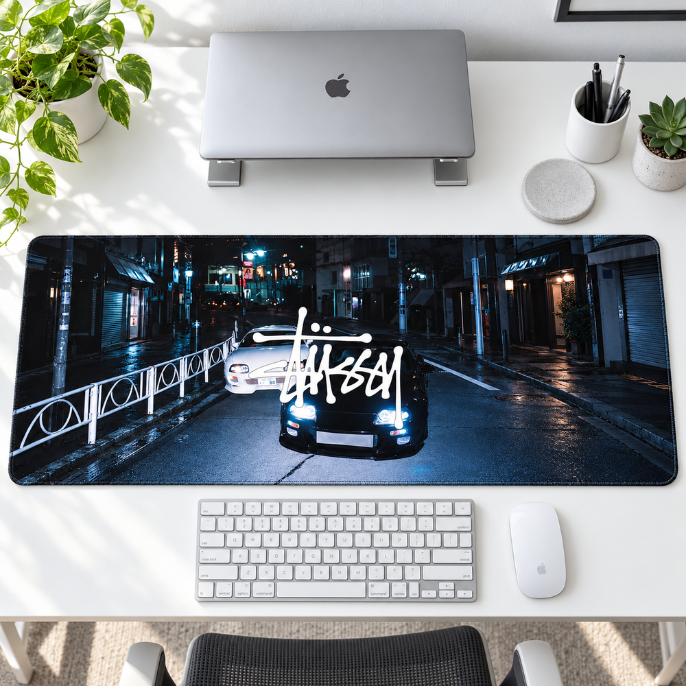 Mavi Otomobil Gece Sokak Kültürü Mouse Pad - Y1358