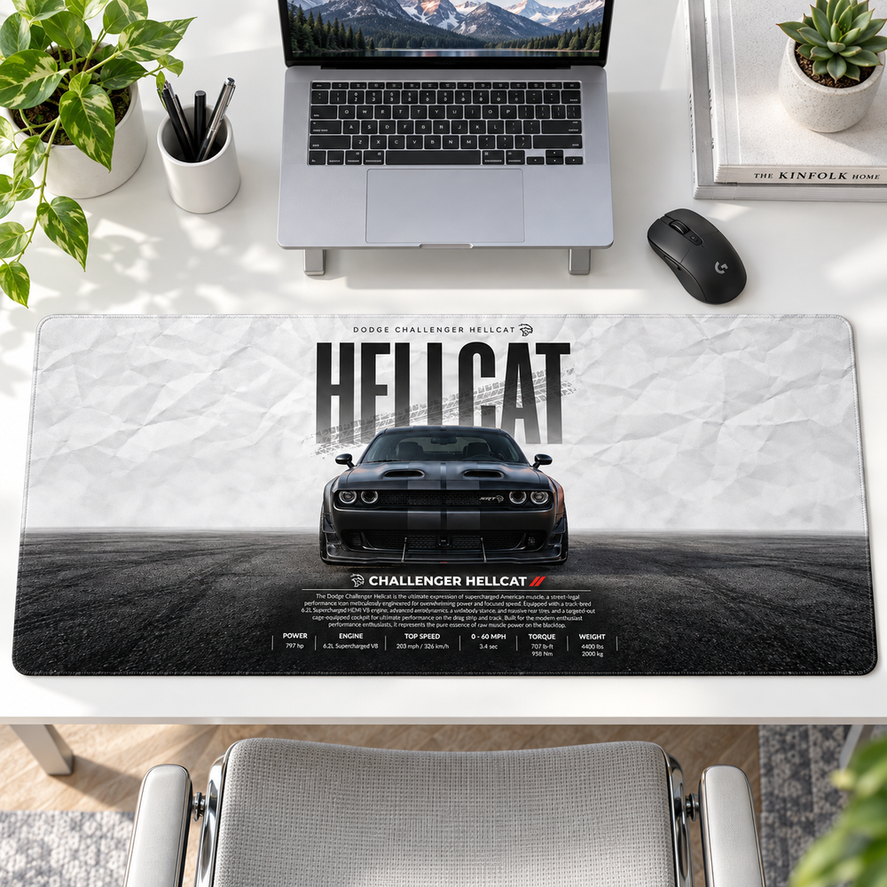 Dodge Hellcat Beyaz Teknik Afiş Mouse Pad - Y1393