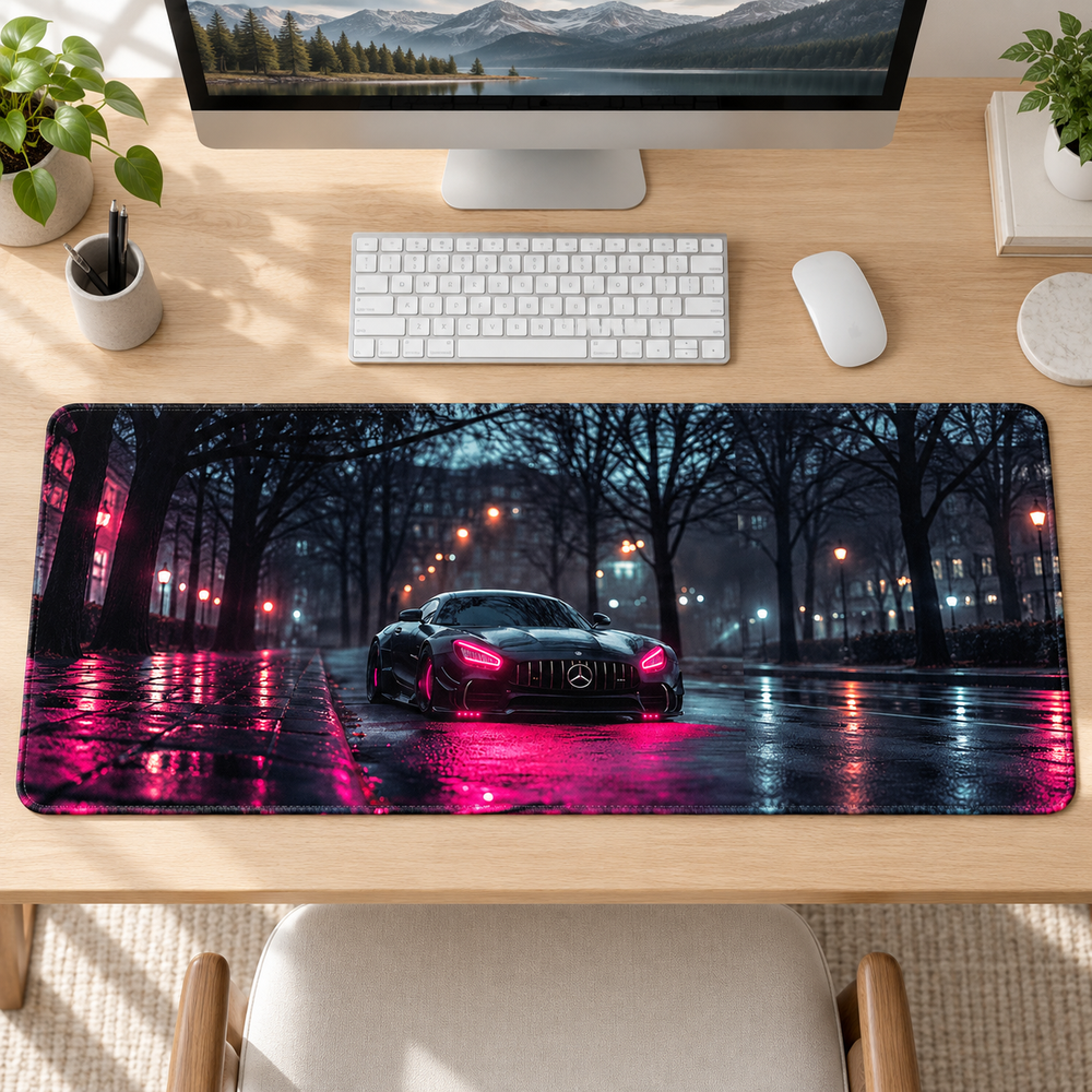 Pembe Işıklı Ormanda Spor Otomobil Mouse Pad - Y1405