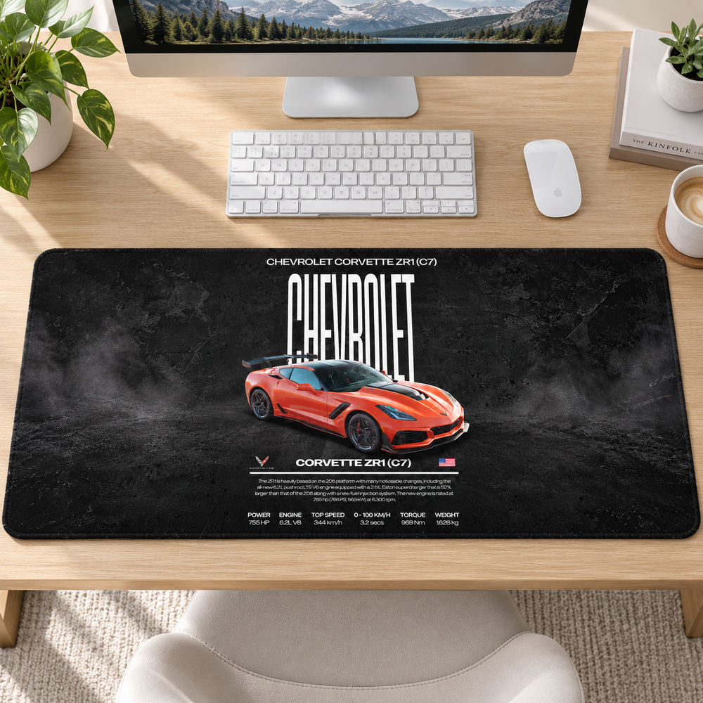 Chevrolet Corvette Kırmızı Teknik Afiş Mouse Pad - Y1425