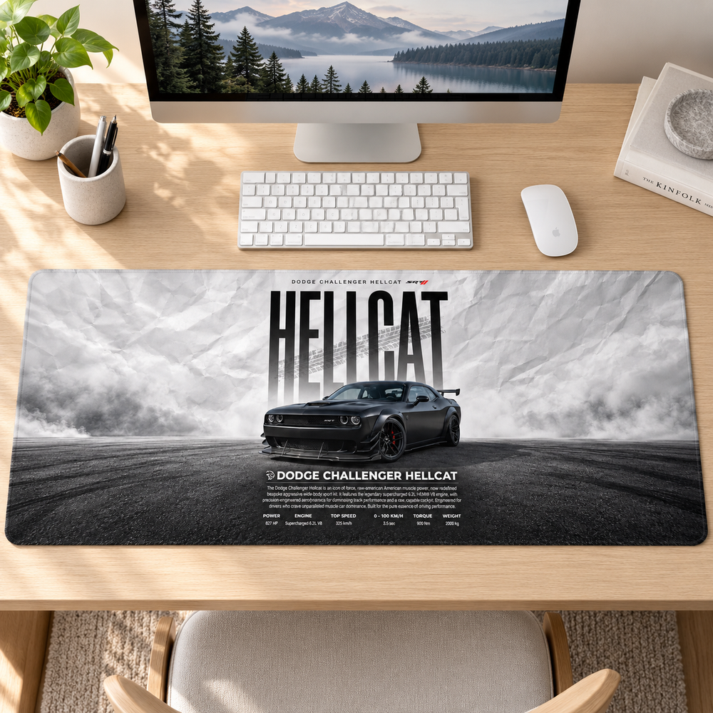 Dodge Challenger Hellcat Beyaz Afiş Mouse Pad - Y1475