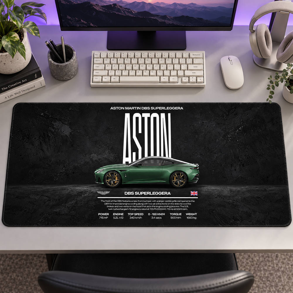 Aston Martin DBS Yeşil Teknik Afiş Mouse Pad - Y1499