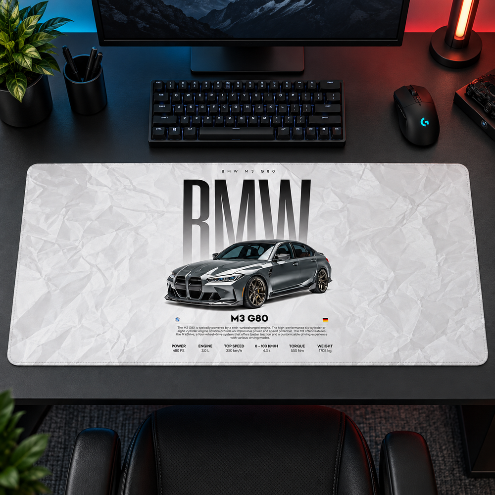 BMW M3 G80 Beyaz Teknik Afiş Mouse Pad - Y1526