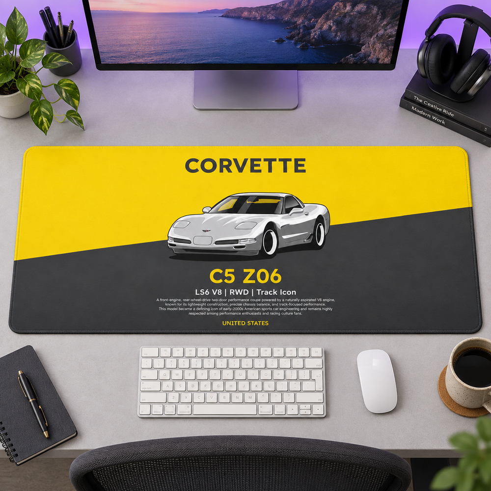 Corvette C5 Z06 Sarı Gri Teknik Afiş Mouse Pad - Y1544