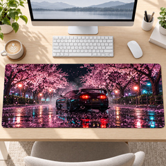 Sakura Parkında Siyah Spor Otomobil Mouse Pad - Y1580