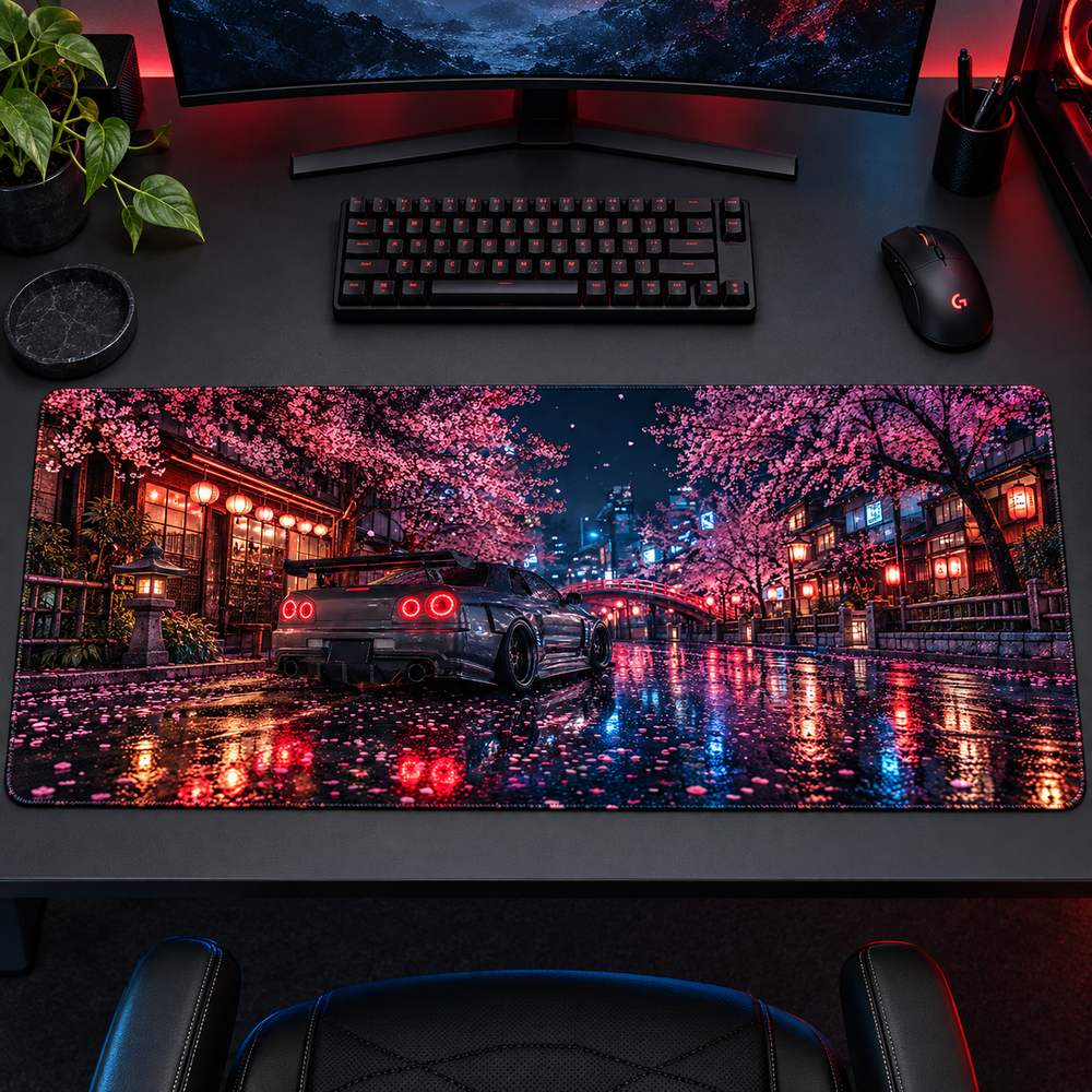 Sakura Şehrinde Gece Sürüşü Mouse Pad - Y1596