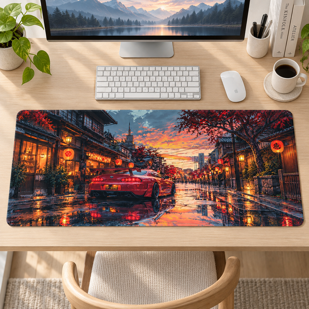 Japon Sokağında Kızıl Gün Batımı Mouse Pad - Y1620