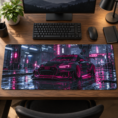 Pembe Neon Şehirde Siyah Spor Otomobil Mouse Pad - Y1697