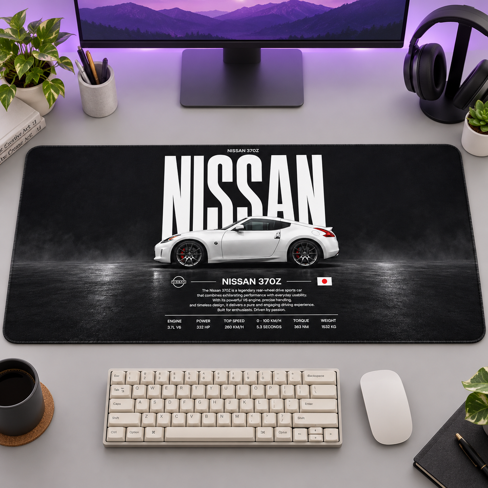 Nissan 370Z Beyaz Siyah Teknik Afiş Mouse Pad - Y1749