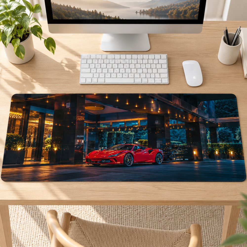 Kırmızı Süper Otomobil Gece Mimarisi Mouse Pad - Y1800