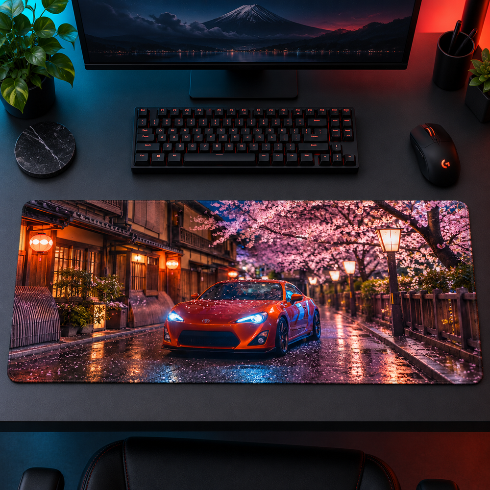 Turuncu Spor Otomobil Sakura Gece Işıkları Mouse Pad - Y1801