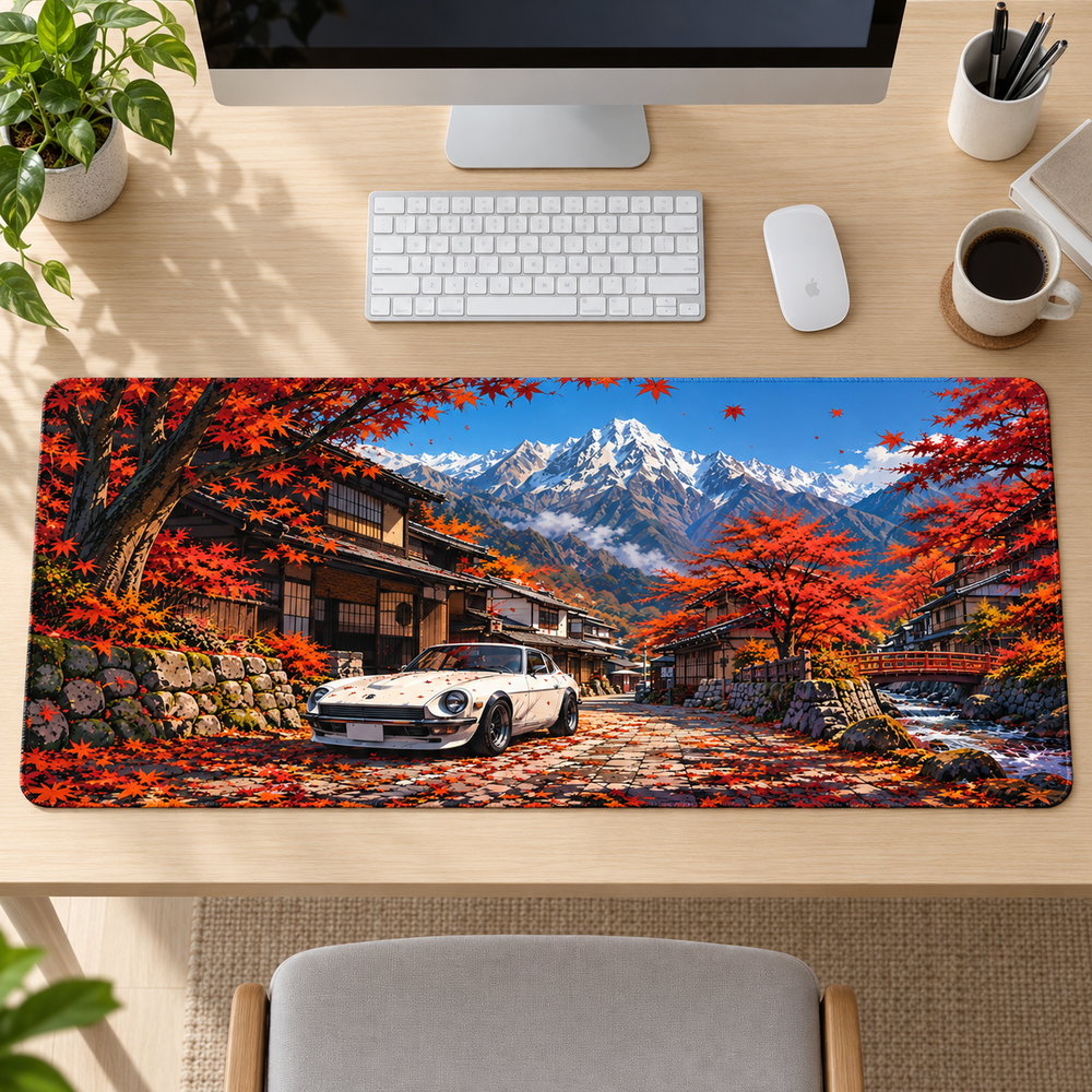 Beyaz Spor Otomobil Japon Dağ Köyü Mouse Pad - Y1825