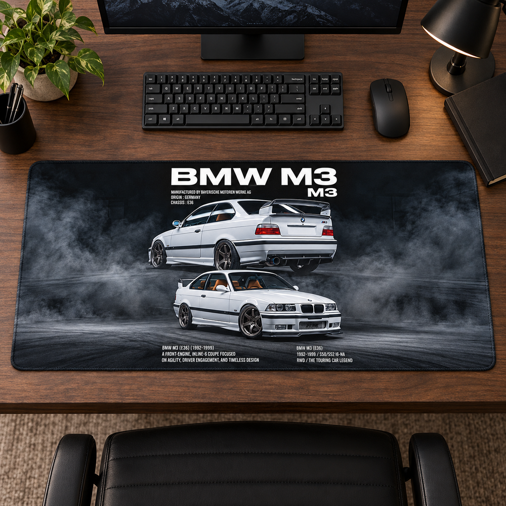 BMW M3 Beyaz Dumanlı Kolaj Mouse Pad - Y1837