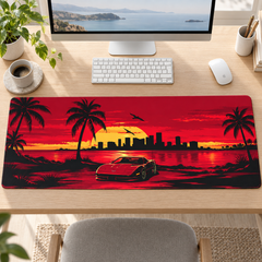Kızıl Miami Gün Batımı Çizimi Mouse Pad - Y1845