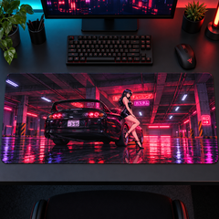 Neon Garajda Siyah Coupe ve Karakter Mouse Pad - Y1881