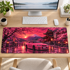 Sakura ve Japon Pagodası Pembe Coupe Mouse Pad - Y1915