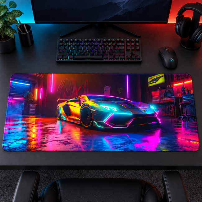 Renkli Neon Sokakta Süper Otomobil Mouse Pad - Y1916