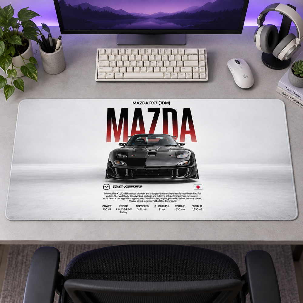 Mazda RX-7 Siyah Beyaz Teknik Tasarım Mouse Pad - Y1929