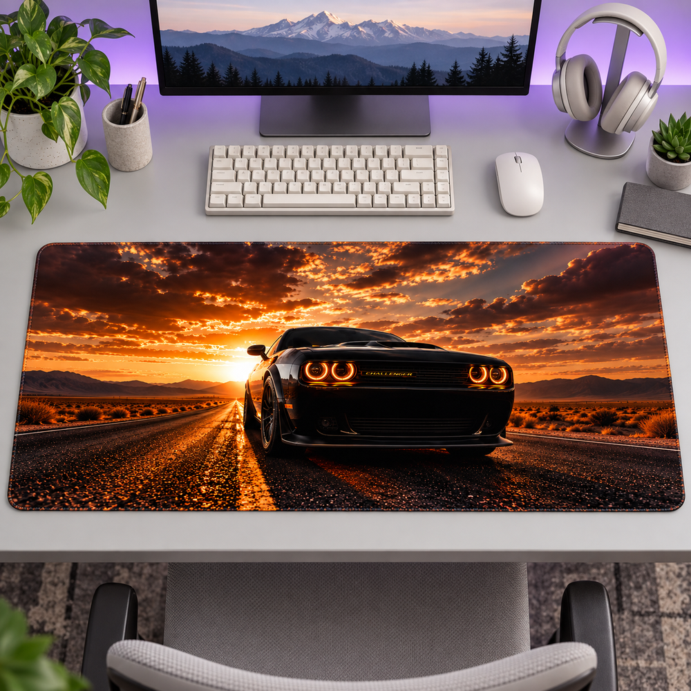 Gün Batımı Yolunda Siyah Challenger Mouse Pad - Y1934