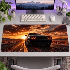 Gün Batımı Yolunda Siyah Challenger Mouse Pad - Y1934