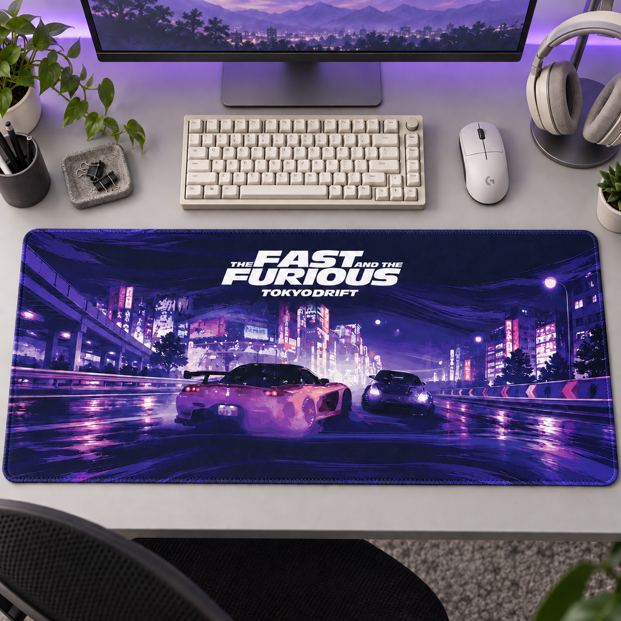 Tokyo Drift Mor Neon Yarış Mouse Pad