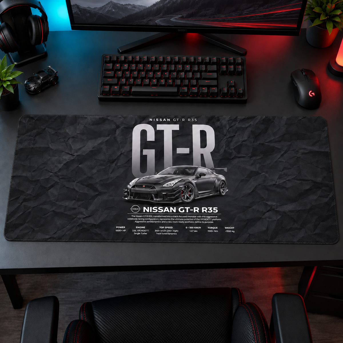 Nissan GT-R R35 Siyah Teknik Tasarım Mouse Pad - Y1006
