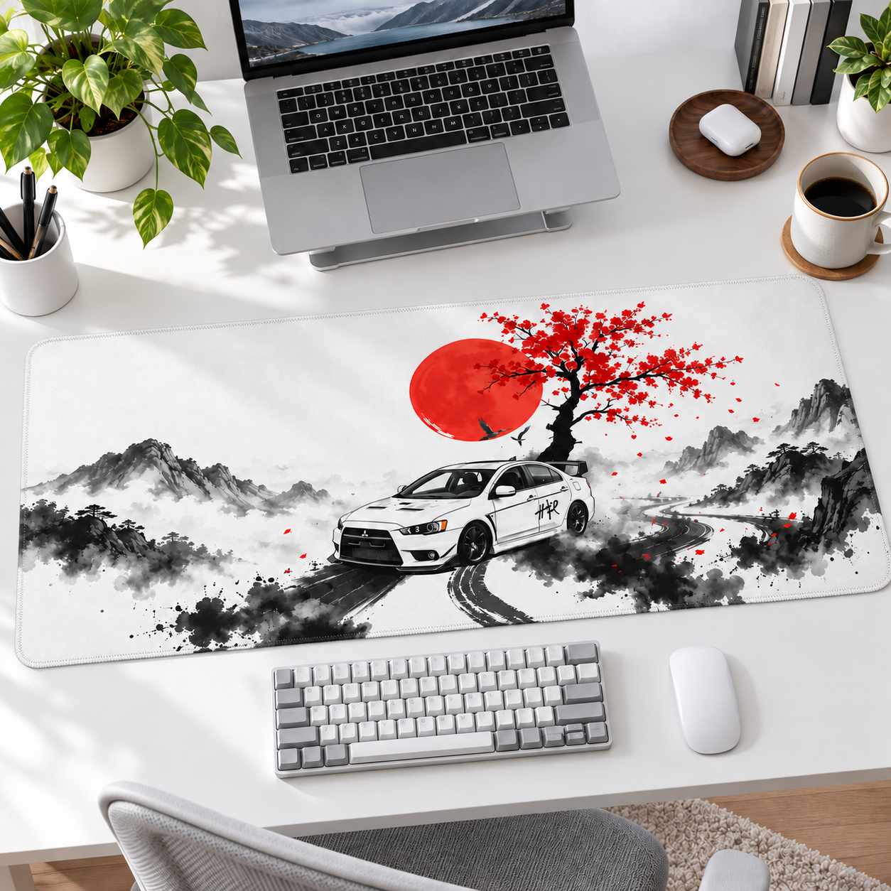 Japon Gün Doğumu Beyaz Spor Otomobil Mouse Pad - Y1013