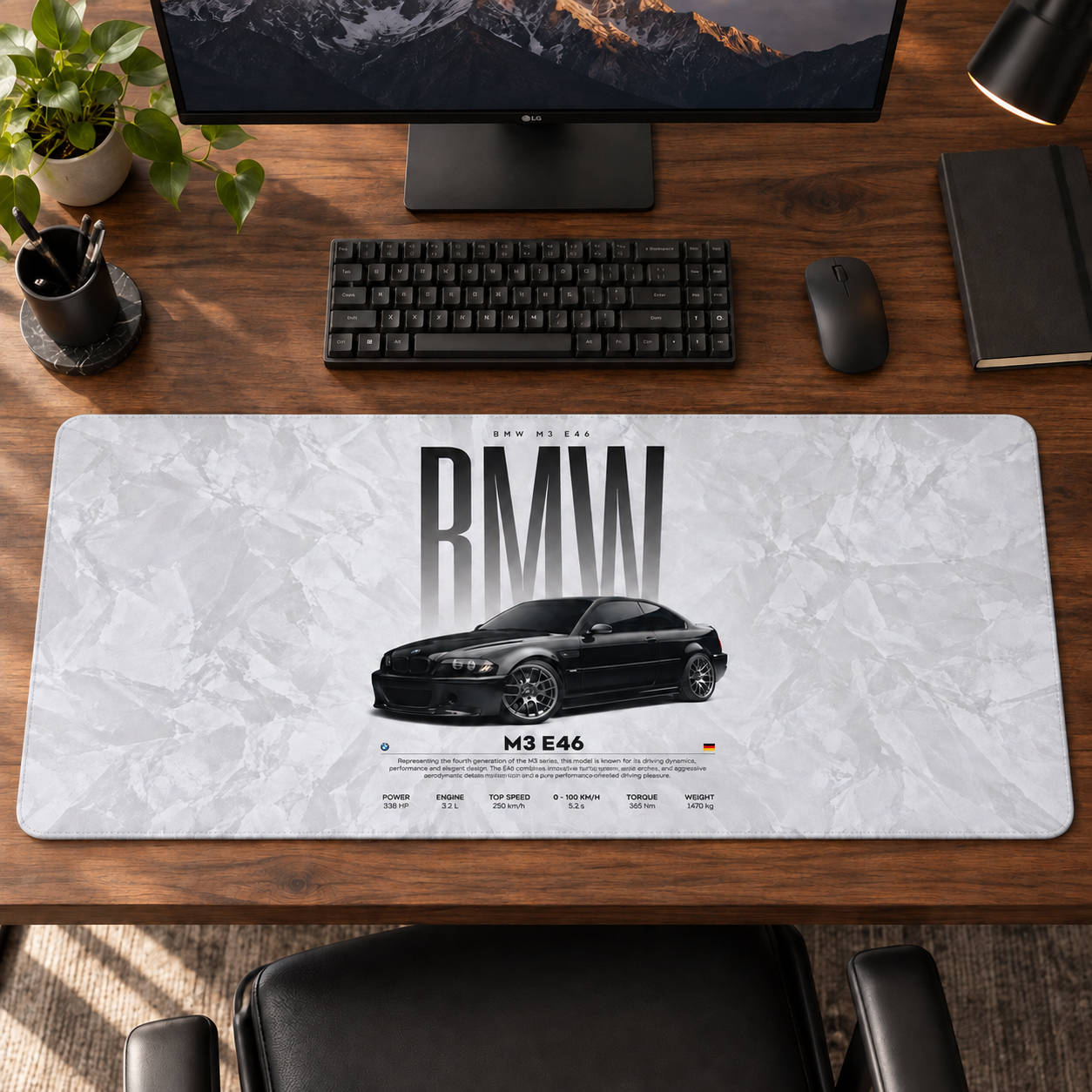 BMW M3 E46 Beyaz Teknik Afiş Mouse Pad - Y1017