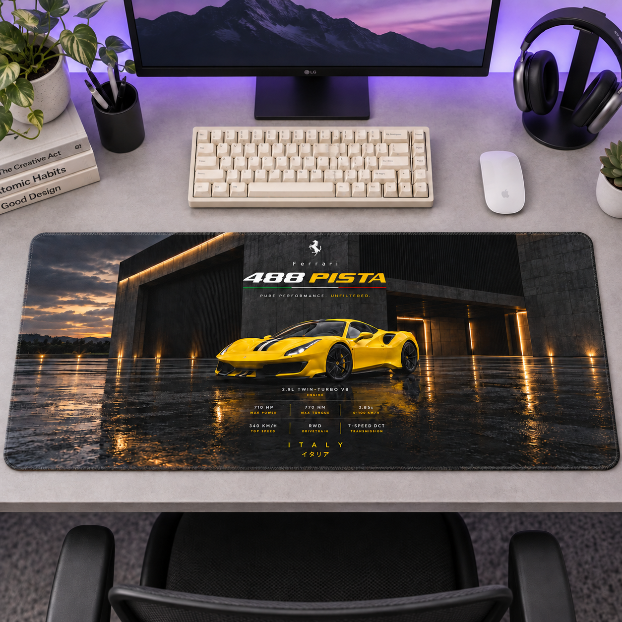 Ferrari 488 Pista Sarı Gece Mouse Pad - Y1024