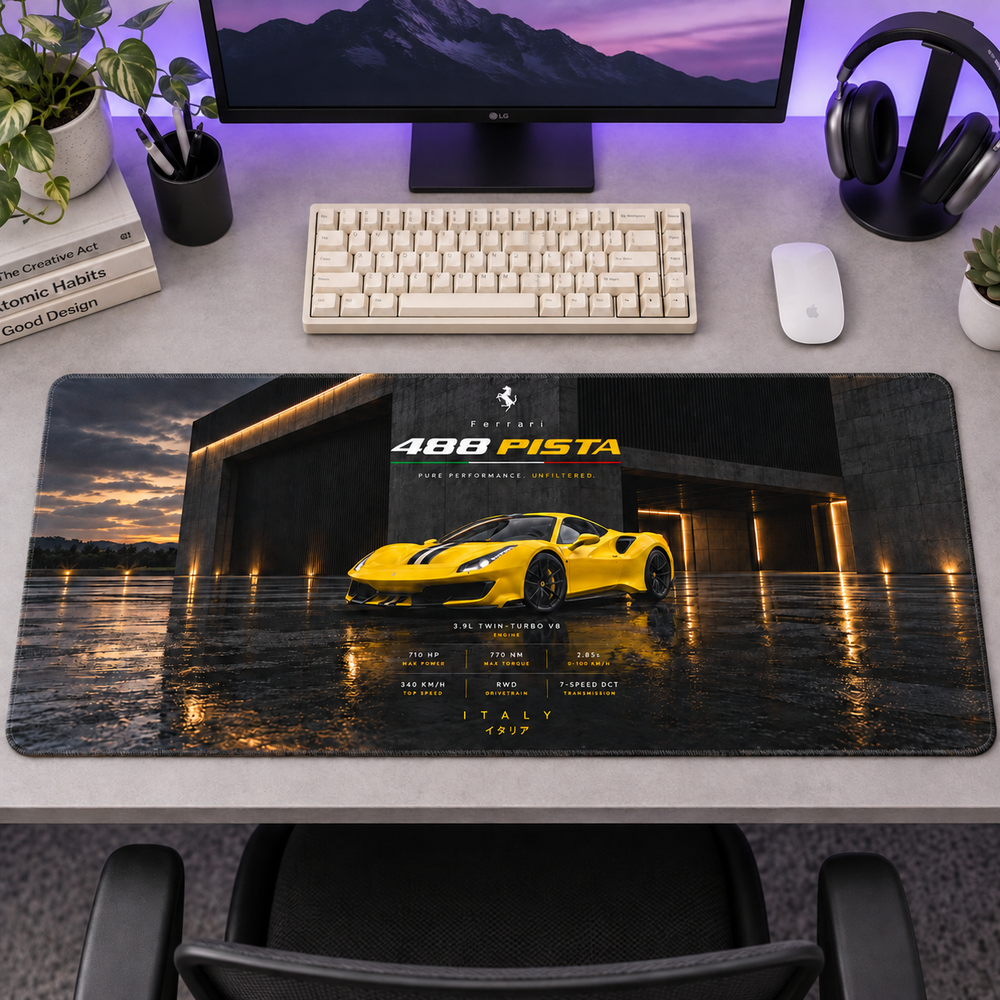 Ferrari 488 Pista Sarı Gece Mouse Pad - Y1024