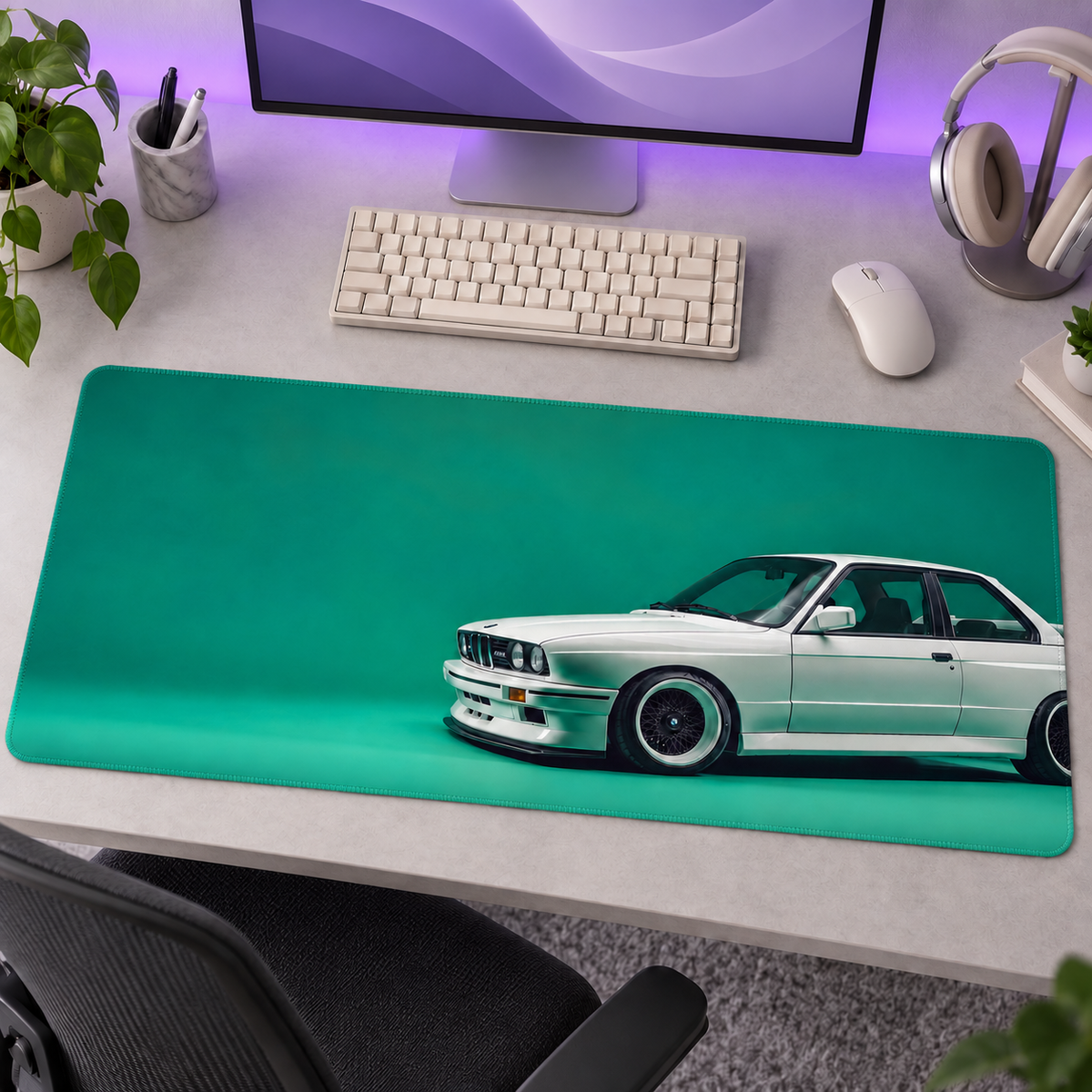 BMW Klasik Beyaz ve Turkuaz Mouse Pad - Y1029
