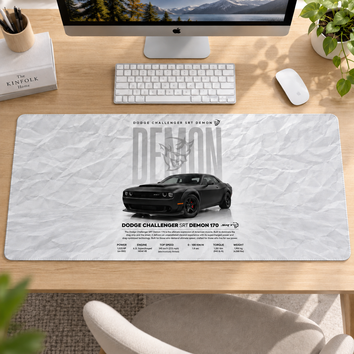 Dodge Challenger SRT Demon Beyaz Teknik Tasarım Mouse Pad - Y1030