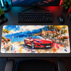 Kırmızı Cabrio Akdeniz Kıyısı Mouse Pad - Y1031