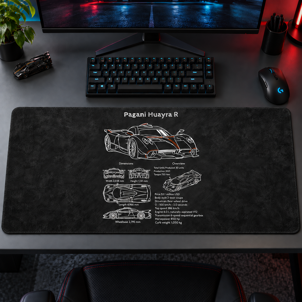 Pagani Huayra R Teknik Çizim Mouse Pad - Y1036