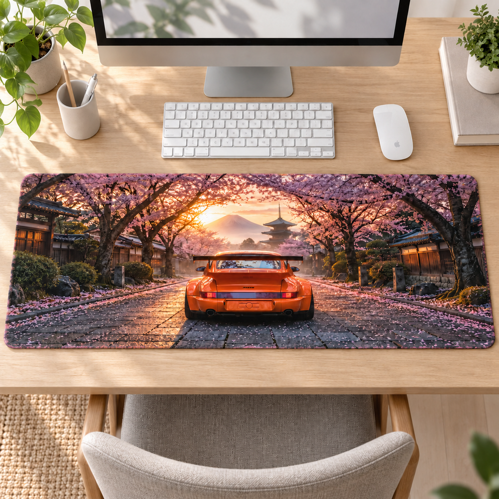 Turuncu Spor Otomobil Sakura Yolu Mouse Pad - Y1050