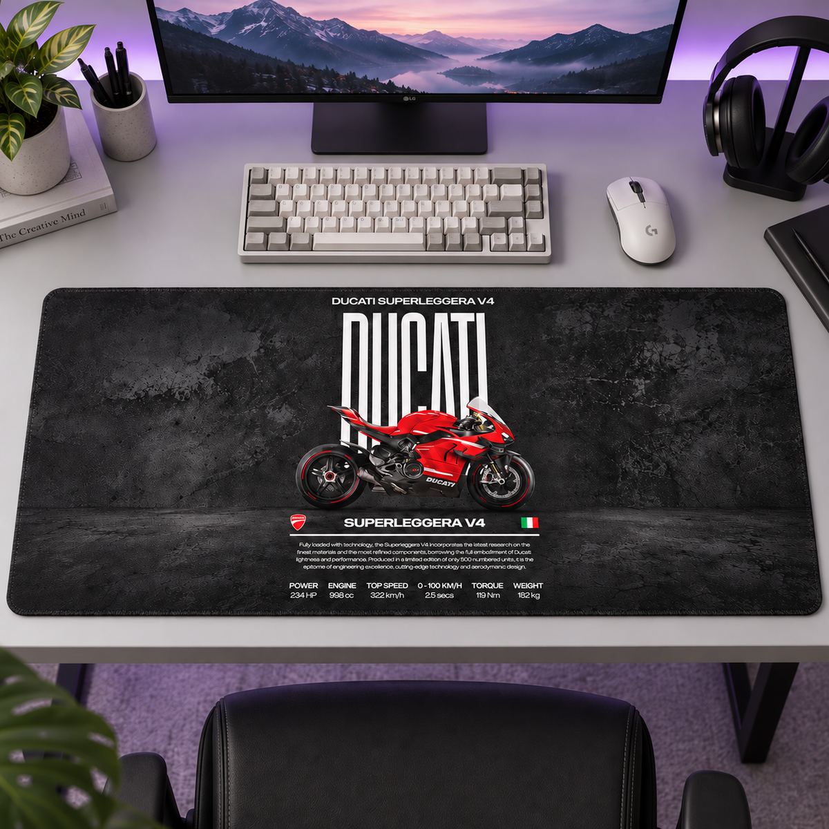 Ducati Superleggera V4 Kırmızı Teknik Tasarım Mouse Pad - Y1059