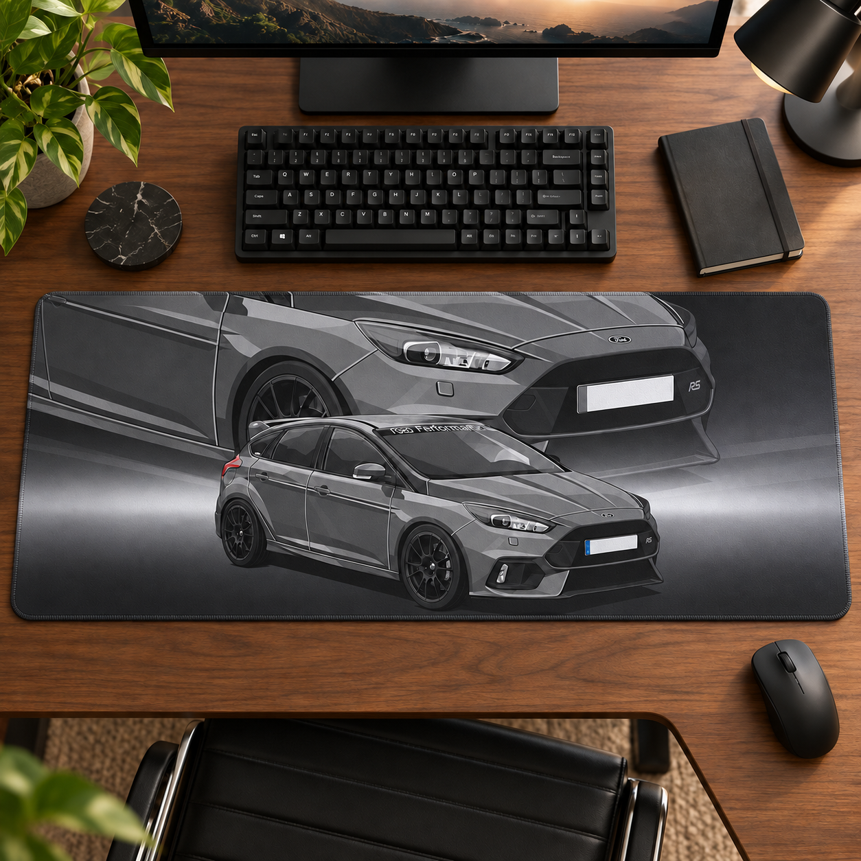 Gri Sportif Hatchback Çizim Mouse Pad - Y1082